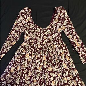 Altar'd State Burgundy Floral Long Sleeve Dress